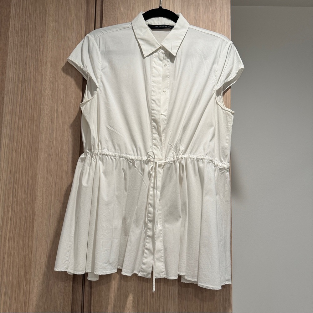 Zara Woman Short Sleeve Button Down Peplum Shirt - L